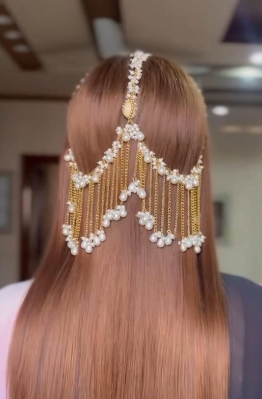 Elegant Pearl & Gold Hair Jewelry – Traditional Bridal Headpiece